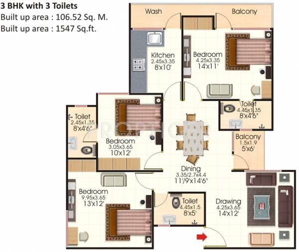Mahendra Ample Park (3BHK+3T (1,547 sq ft) 1547 sq ft)