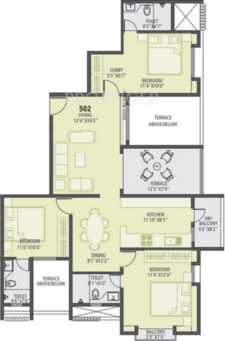 Pate Reya (3BHK+3T (1,353 sq ft) 1353 sq ft)