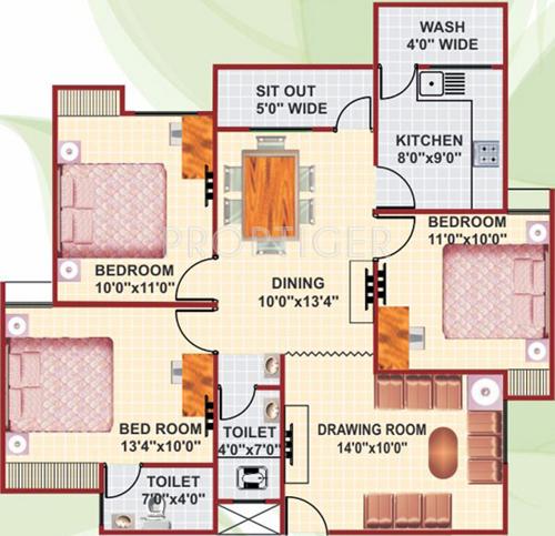 Mahendra Greenwoods Extension Apartment (3BHK+3T (1,250 sq ft) 1250 sq ft)