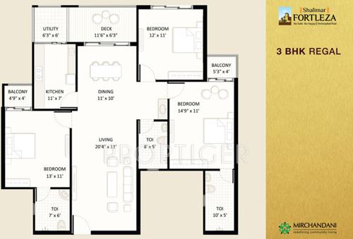 Mirchandani Shalimar Fortleza Floor Plan (3BHK+3T)