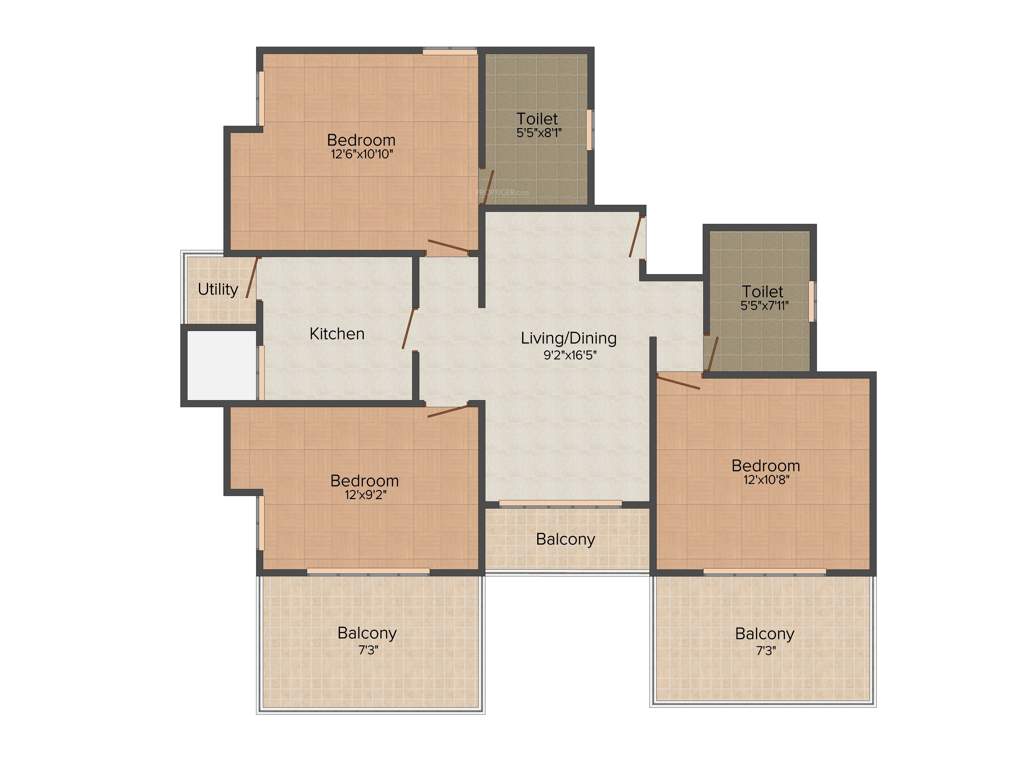 UBR Rantara Residences (3BHK+2T (1,275 sq ft) 1275 sq ft)