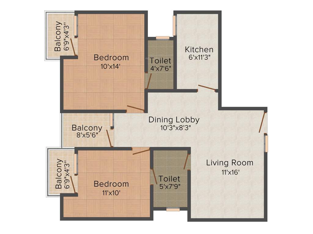 Aqama Builders and Developers Ltd Paradise Palm (2BHK+2T (1,096 sq ft) 1096 sq ft)