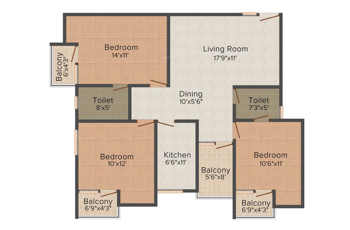 Aqama Builders and Developers Ltd Paradise Palm (3BHK+2T (1,384 sq ft) 1384 sq ft)