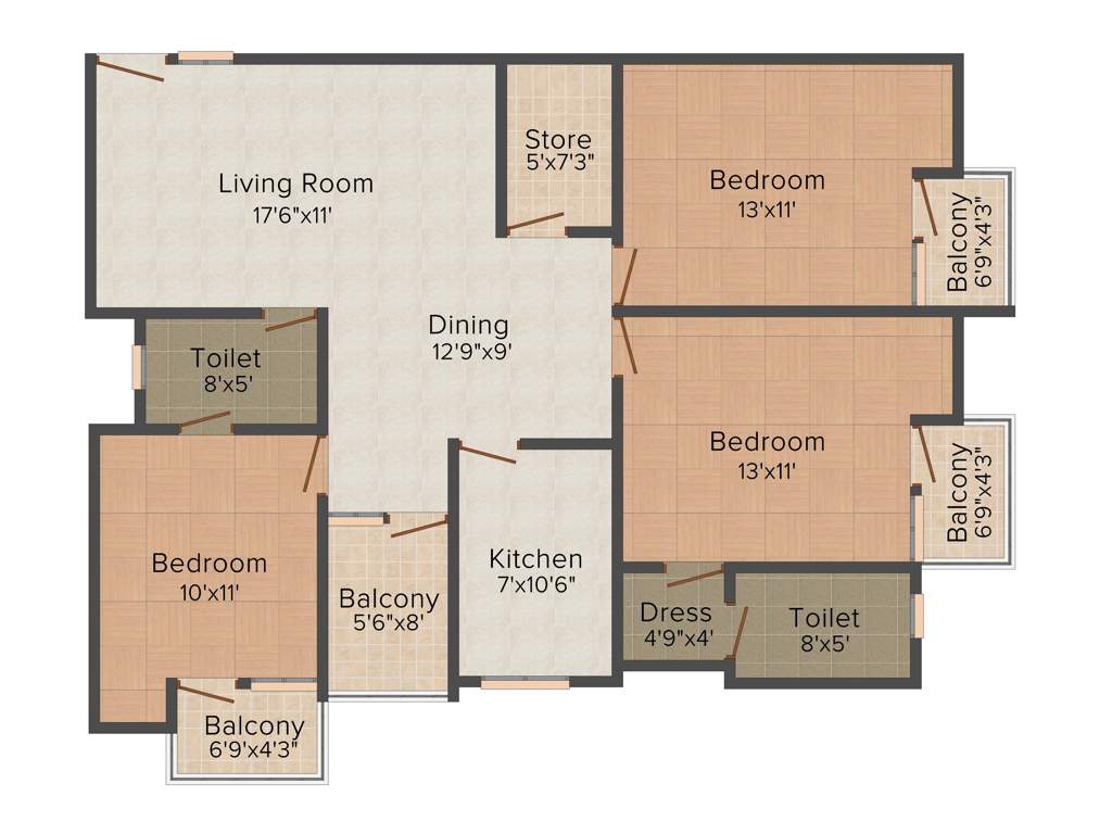Aqama Builders and Developers Ltd Paradise Palm (3BHK+2T (1,505 sq ft) 1505 sq ft)