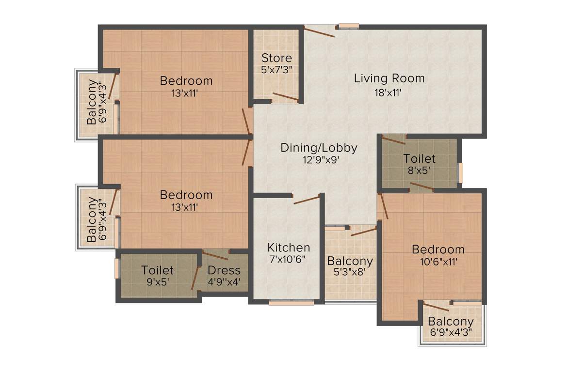Aqama Builders and Developers Ltd Paradise Palm (3BHK+2T (1,517 sq ft) 1517 sq ft)