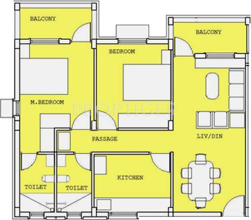 Kayji Heights (2BHK+2T (873 sq ft) 873 sq ft)