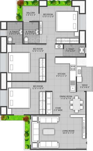 Raghuvir Sentosa Heights (3BHK+3T (1,851 sq ft) 1851 sq ft)