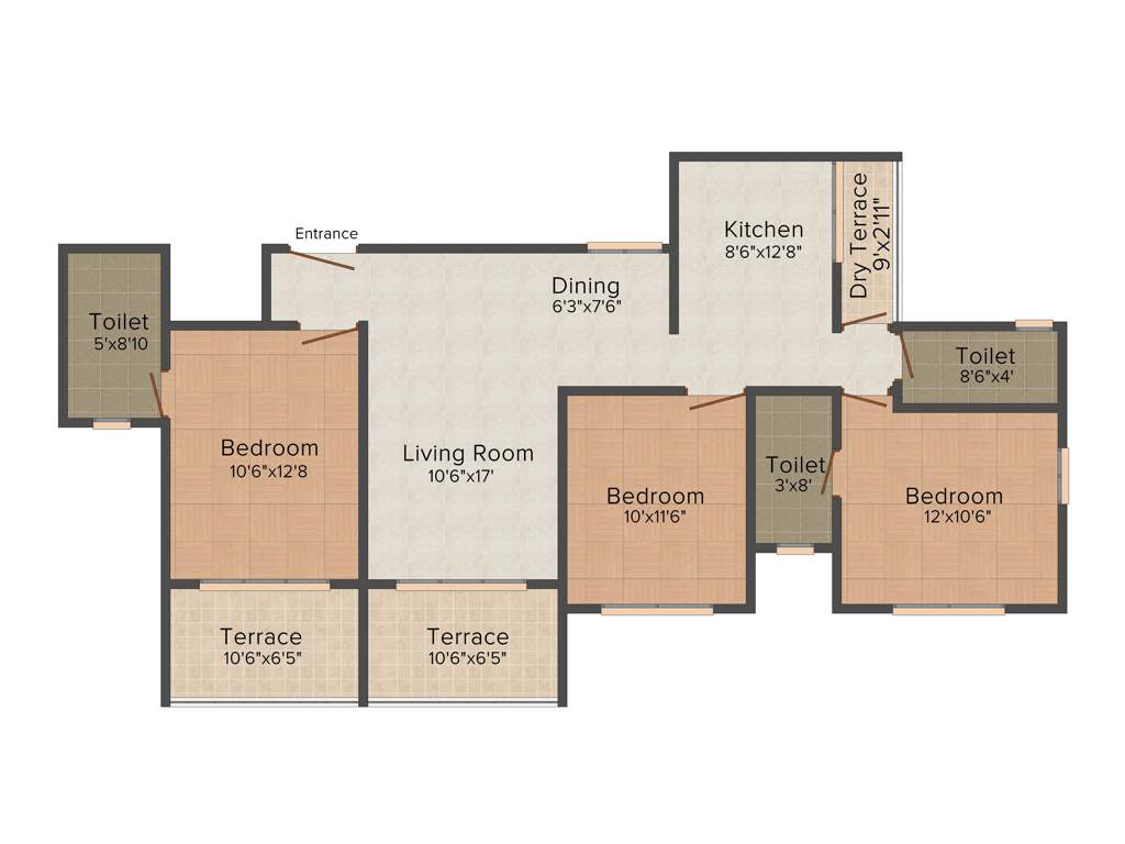 Rohan Silver Gardenia (3BHK+3T (1,360 sq ft) 1360 sq ft)