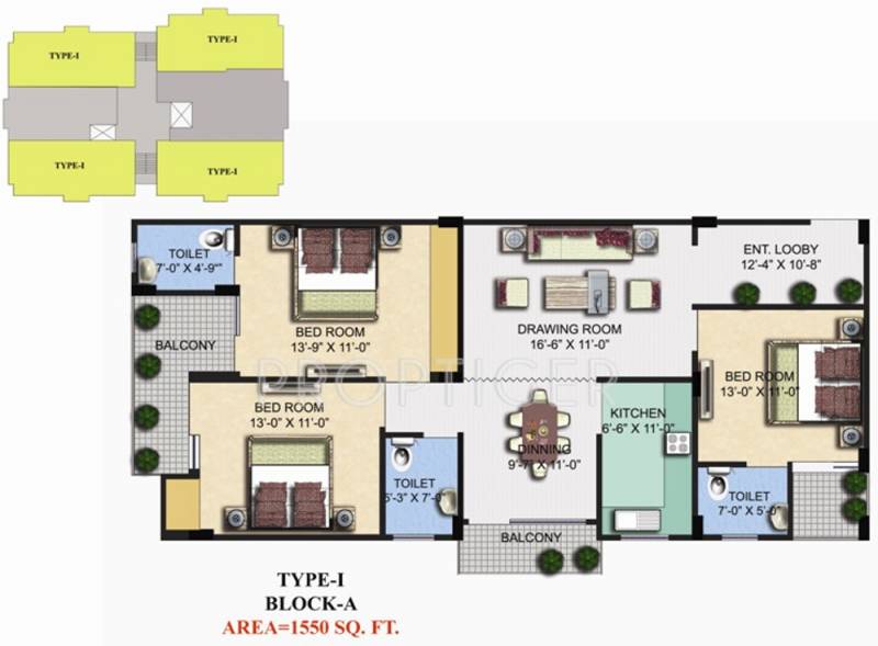 Ram Gold Line Residency (3BHK+3T (1,550 sq ft) 1550 sq ft)