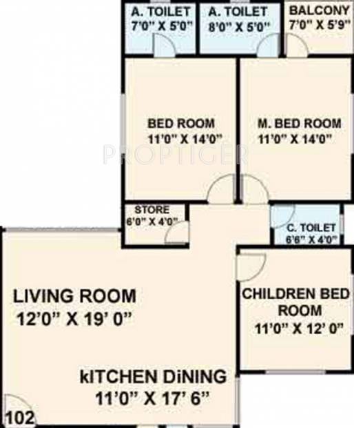 Raghuvir Developer Shilp Residency Floor Plan (3BHK+3T)