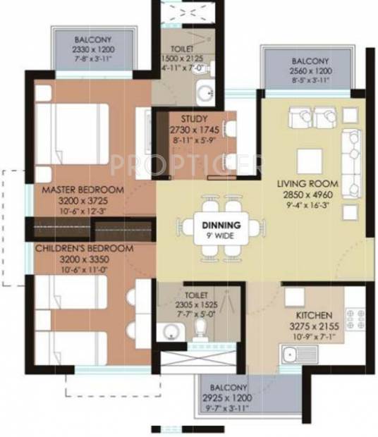 Indiabulls Central Park (2BHK+2T (1,200 sq ft) + Study Room 1200 sq ft)