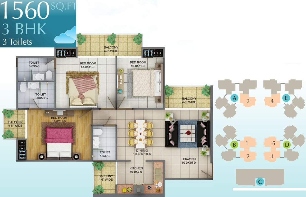 Soho Misty Heights (3BHK+3T (1,560 sq ft) 1560 sq ft)