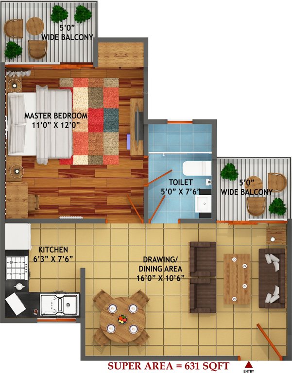 Exalter Himalaya View Apartment (1BHK+1T (631 sq ft) 631 sq ft)
