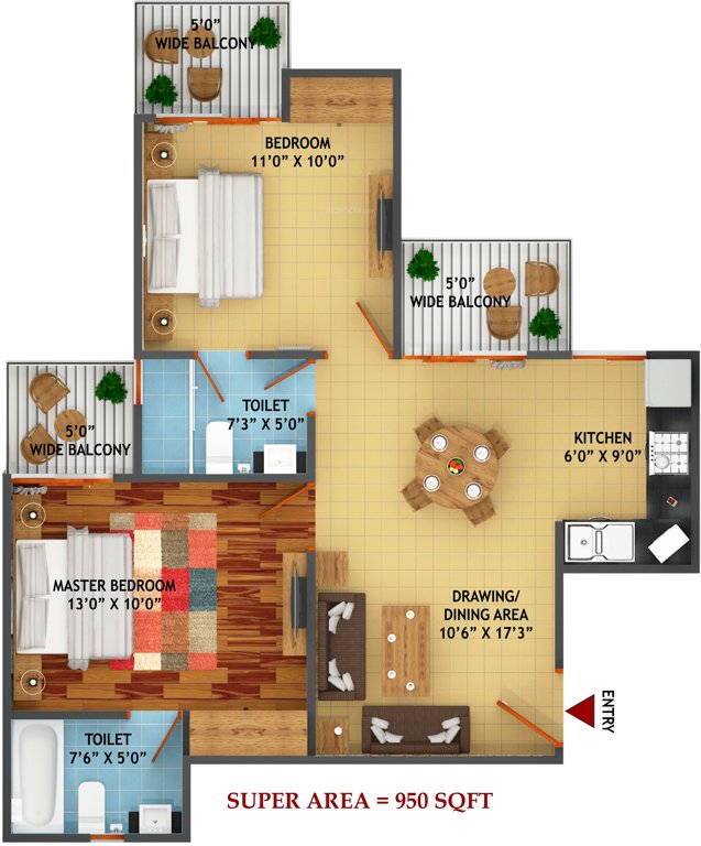 Exalter Himalaya View Apartment (2BHK+3T (950 sq ft) 950 sq ft)