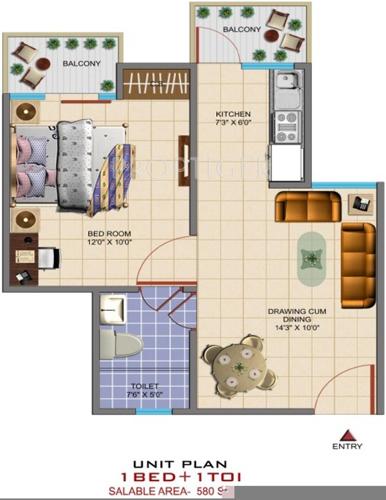 Exalter Vatika Apartment (1BHK+1T (580 sq ft) 580 sq ft)