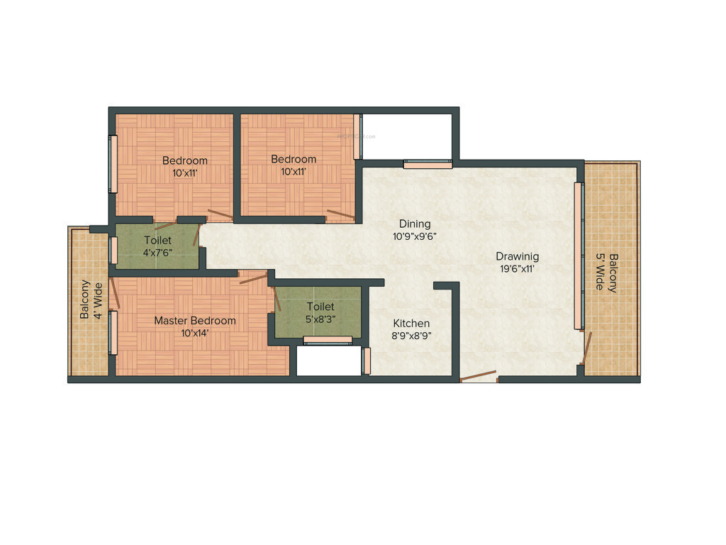 Exalter Mountain View (3BHK+2T (1,325 sq ft) 1325 sq ft)
