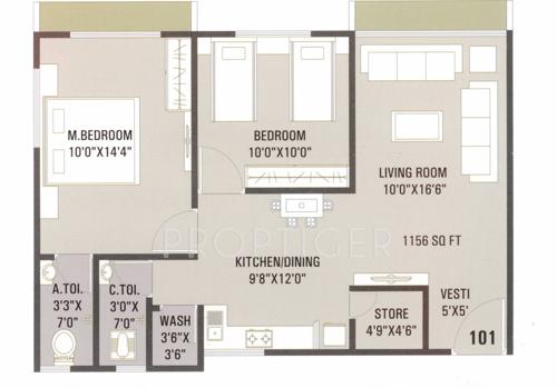 Vrundavan Amrut Residency (2BHK+2T (1,156 sq ft) 1156 sq ft)