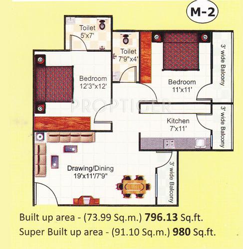Bhavishya Rajshree Enclave (2BHK+2T (980 sq ft) 980 sq ft)