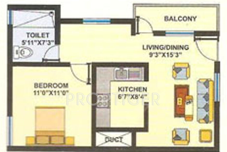 Floor Plan (1BHK+1T) Koncept Shelters Nest Floor Plan (1BHK+1T)