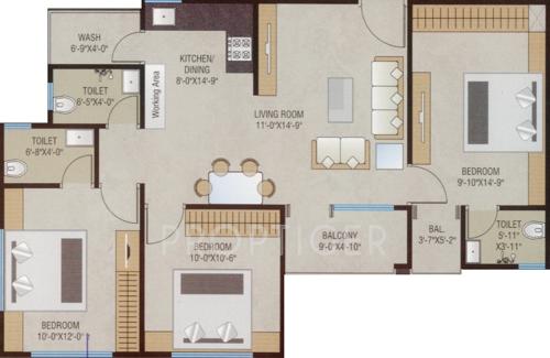 Developers Sahaj Avenue Appartment (3BHK+3T (1,275 sq ft) 1275 sq ft)