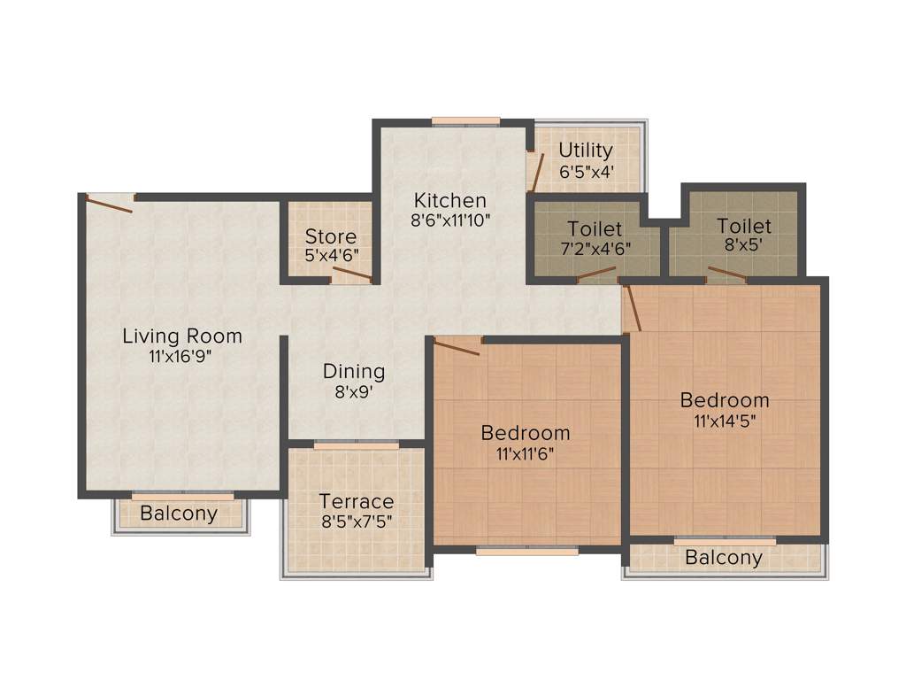SB Eshanya Florenza (2BHK+2T (1,375 sq ft) 1375 sq ft)
