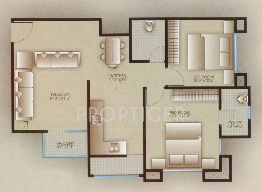 SB Eshanya Florenza (2BHK+2T (1,100 sq ft) 1100 sq ft)