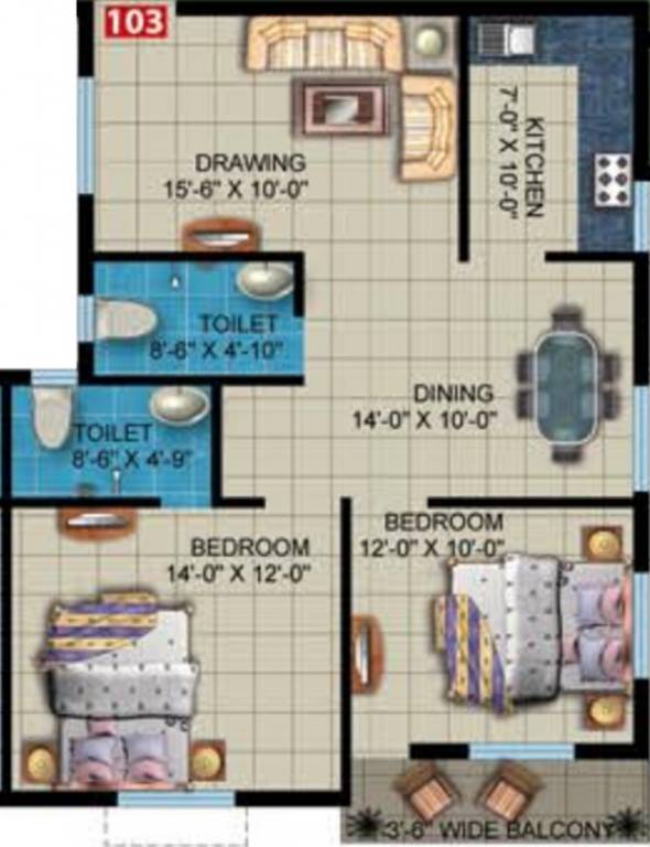  Midland Heights (2BHK+2T (1,130 sq ft) 1130 sq ft)