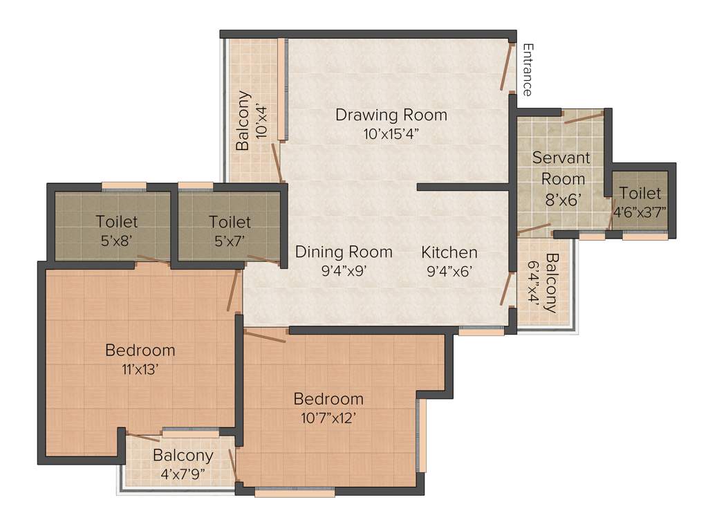 Earthcon Urban Village (2BHK+3T (1,205 sq ft) Servant Room 1205 sq ft)