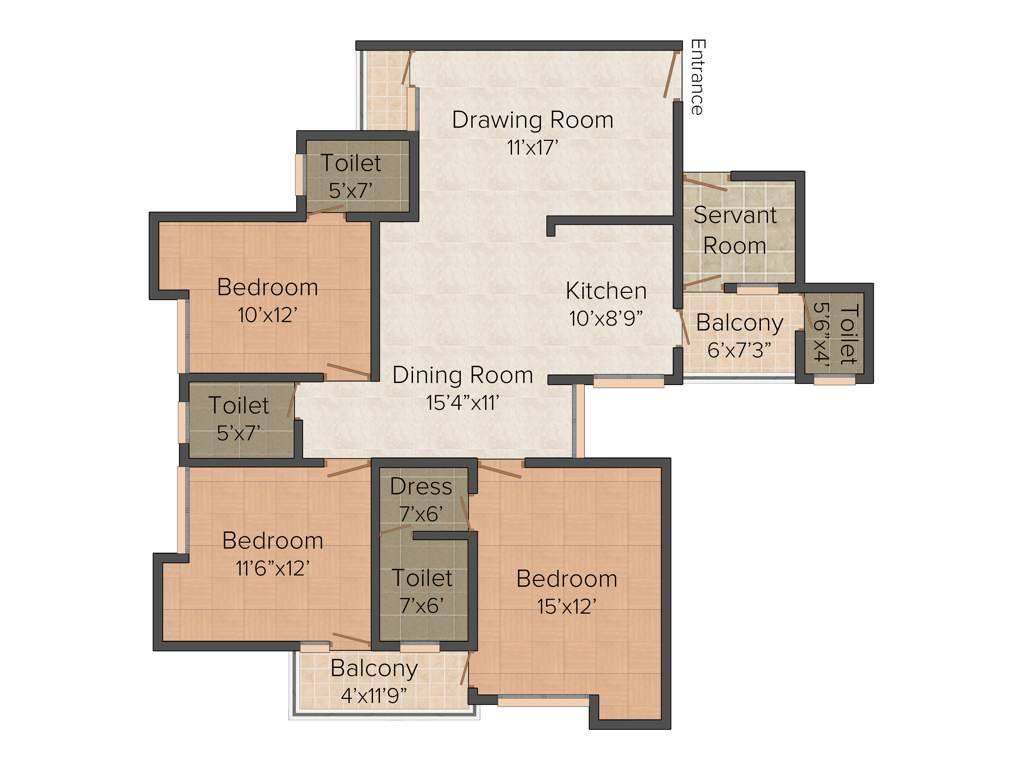 Earthcon Urban Village (3BHK+4T (1,870 sq ft) Servant Room 1870 sq ft)