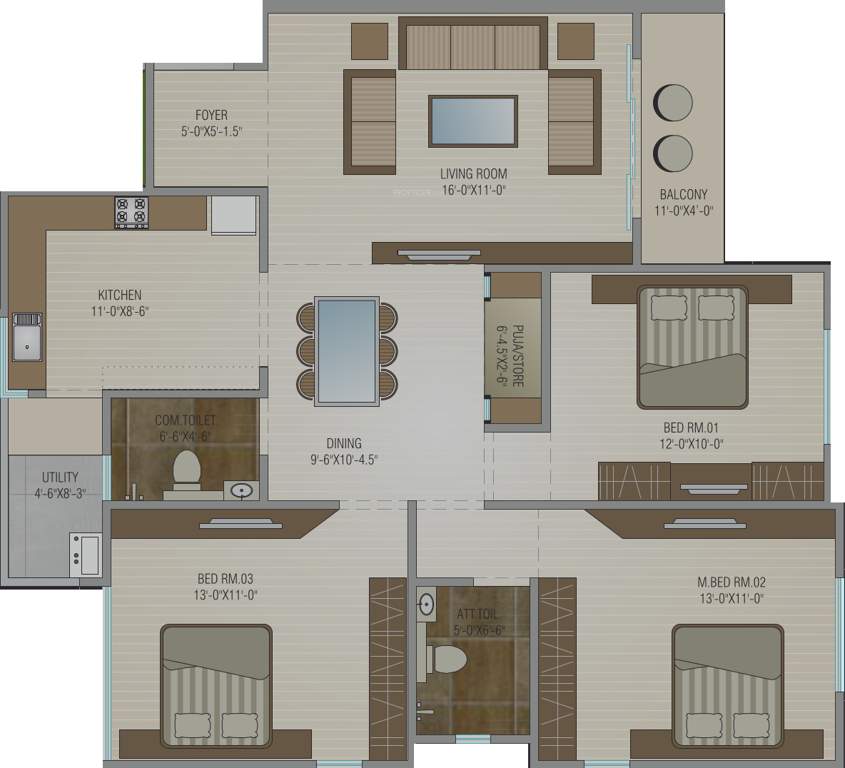 Calla Rosedale Heights (3BHK+2T (1,525 sq ft) + Pooja Room 1525 sq ft)