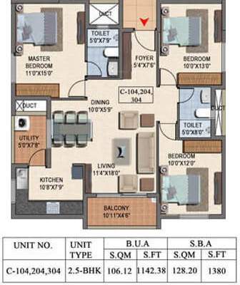 BSCPL Bollineni Hillside (2BHK+2T (1,380 sq ft) + Servant Room 1380 sq ft)
