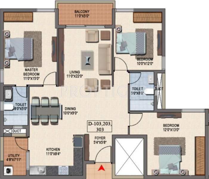 BSCPL Bollineni Hillside (3BHK+2T (1,625 sq ft) 1625 sq ft)