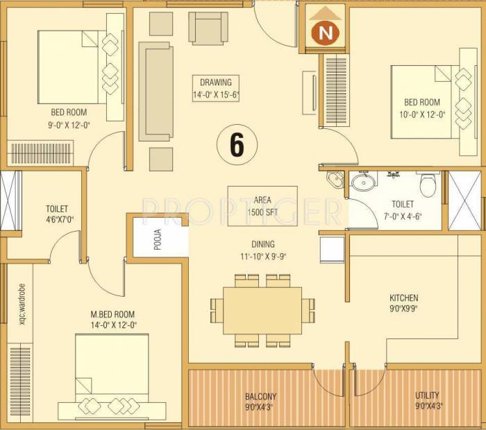  1500  sq  ft  3 BHK  Floor  Plan  Image Dream Home  Builders 