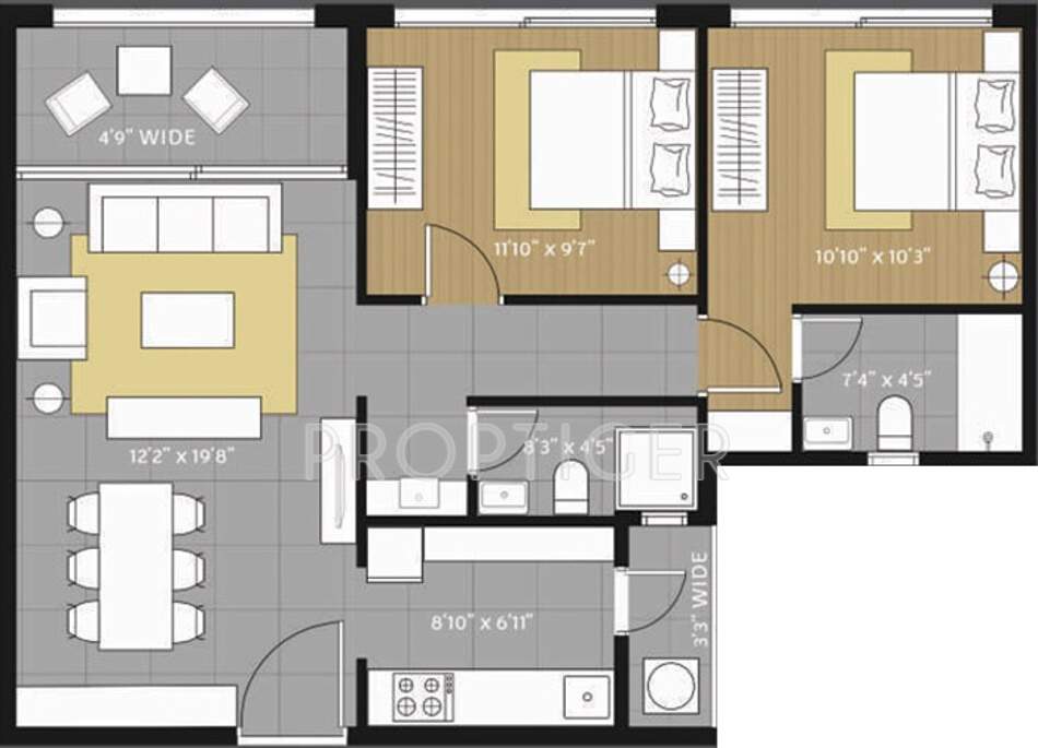 Amanora Future Towers (2BHK+2T (1,001 sq ft) 1001 sq ft)