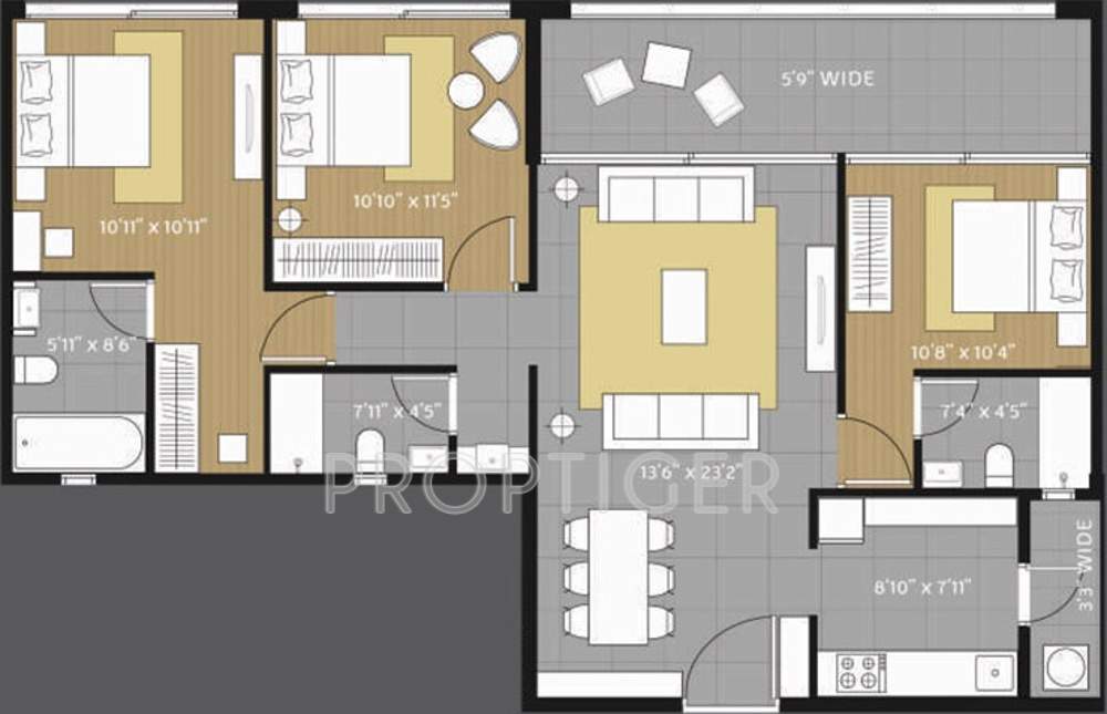 Amanora Future Towers (3BHK+3T (1,516 sq ft) 1516 sq ft)