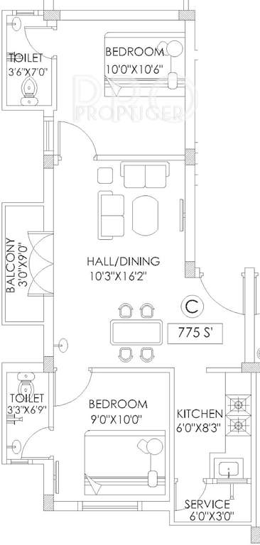 Le Sai Krupa (2BHK+2T (775 sq ft) 775 sq ft)