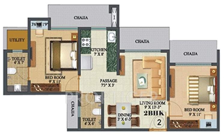 Sethia Sea View (2BHK+2T (830 sq ft) 830 sq ft)