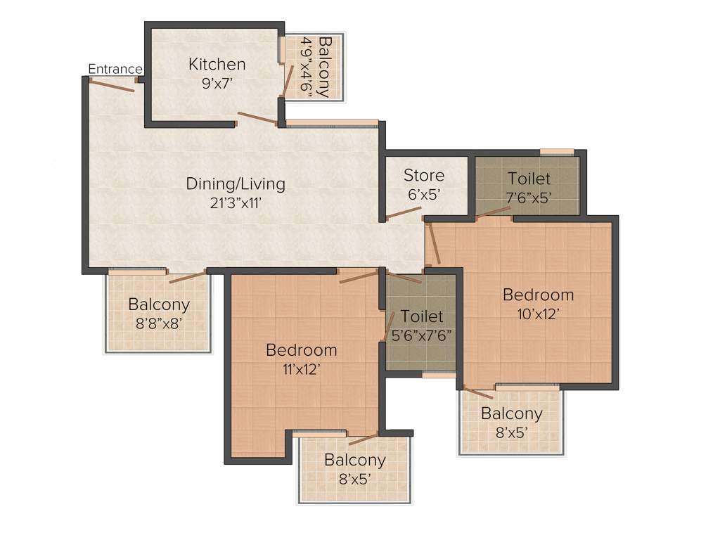 Maxheights Metro View (2BHK+2T (1,150 sq ft) 1150 sq ft)