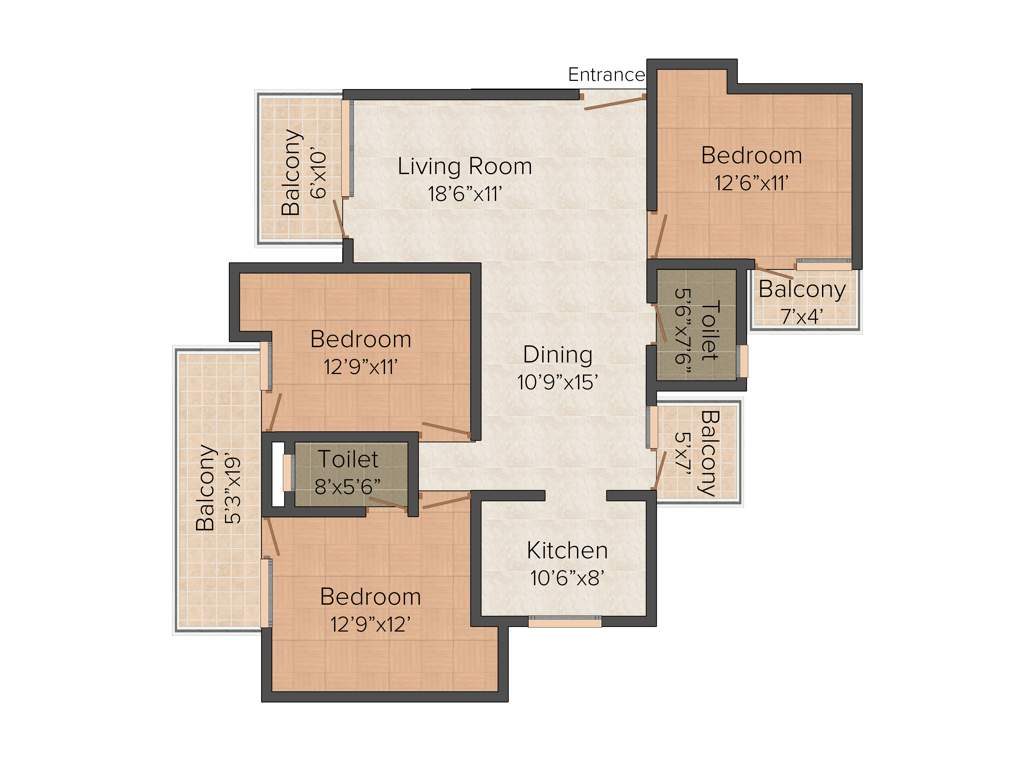 Maxheights Metro View (3BHK+3T (1,425 sq ft) 1425 sq ft)