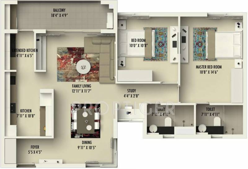Assetz Marq (2BHK+2T (1,286 sq ft) + Study Room 1286 sq ft)