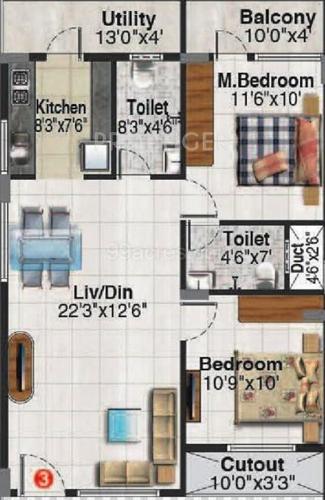 Maan Sai Enclave (2BHK+2T (1,030 sq ft) 1030 sq ft)