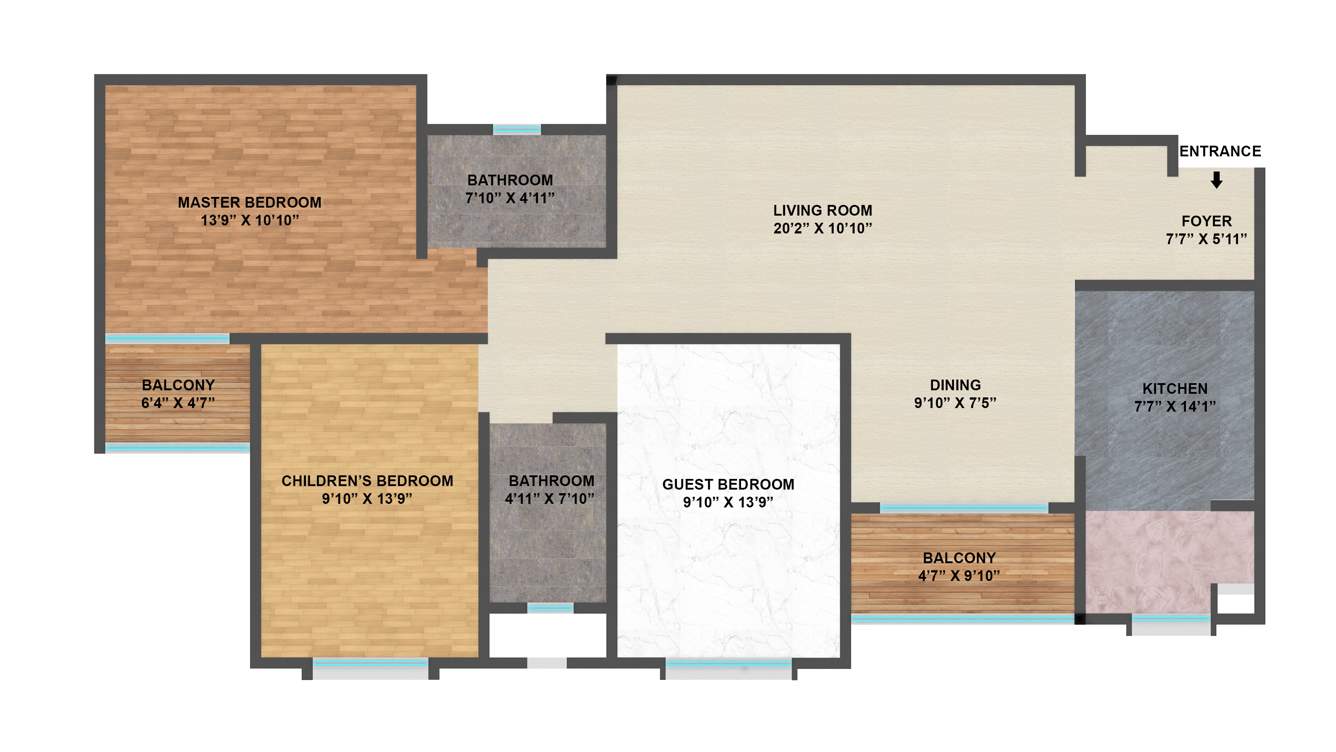 Brigade Wisteria At Meadows (3BHK+2T (1,480 sq ft) 1480 sq ft)