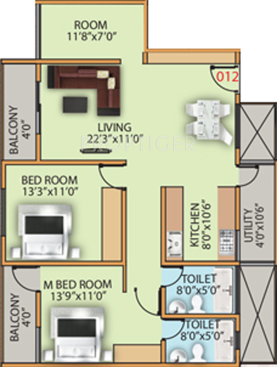 Sri Windermere (2BHK+2T (1,334 sq ft) Study Room 1334 sq ft) Sri Windermere (2BHK+2T (1,334 sq ft) Study Room 1334 sq ft)