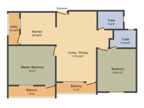 Cosmos Nandana (2BHK+2T (850 sq ft) 850 sq ft)