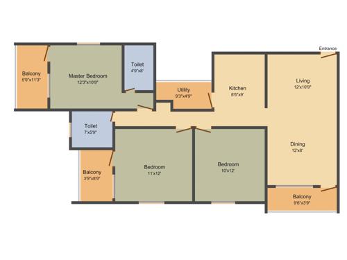 Cosmos Nandana (3BHK+2T (1,495 sq ft) 1495 sq ft)