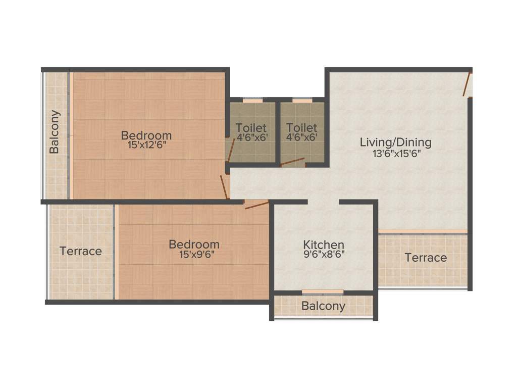 Salasar Life Spaces The Riverview 2BHK+2T (860 sq ft)