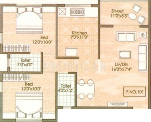 Sheth Oscar Classic G (2BHK+2T (1,050 sq ft) 1050 sq ft)