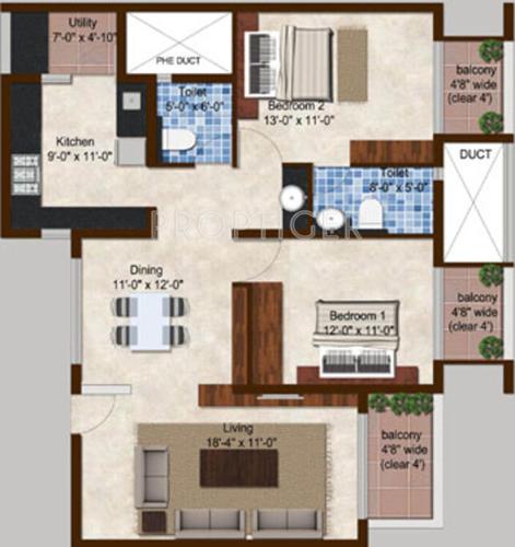 Marvel Domicilia (2BHK+2T (1,335 sq ft) 1335 sq ft)