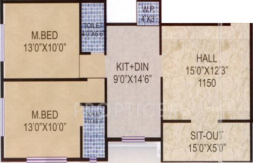 Siddhi Pooja Glory (2BHK+2T (1,150 sq ft) 1150 sq ft)