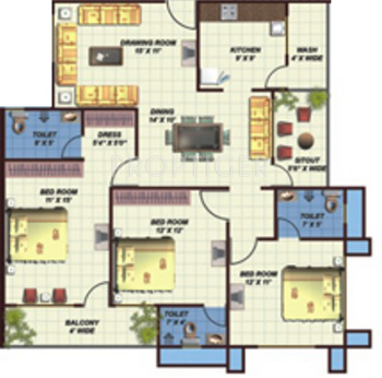 CI Builders Pvt Ltd CI Heights Floor Plan (3BHK+3T)